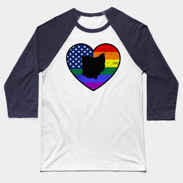 Ohio United States Gay Pride Flag Heart Baseball T-Shirt by TextTees